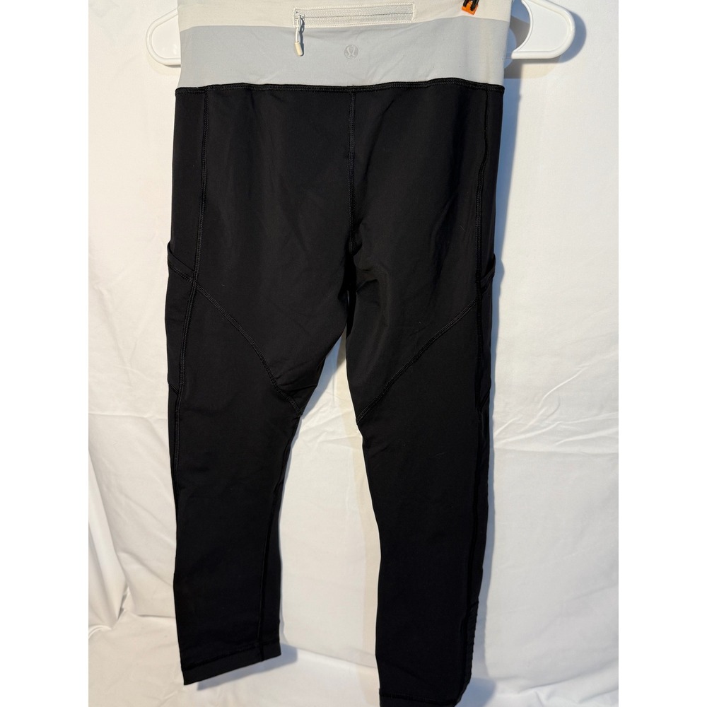 Lululemon Speed Up Crop Leggings Black Grey White Waistband Running 21in